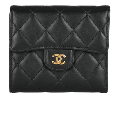 Chanel Small Classic Flap Wallet, &pound;520, Accessories, Black, Lambskin Leather, Front view